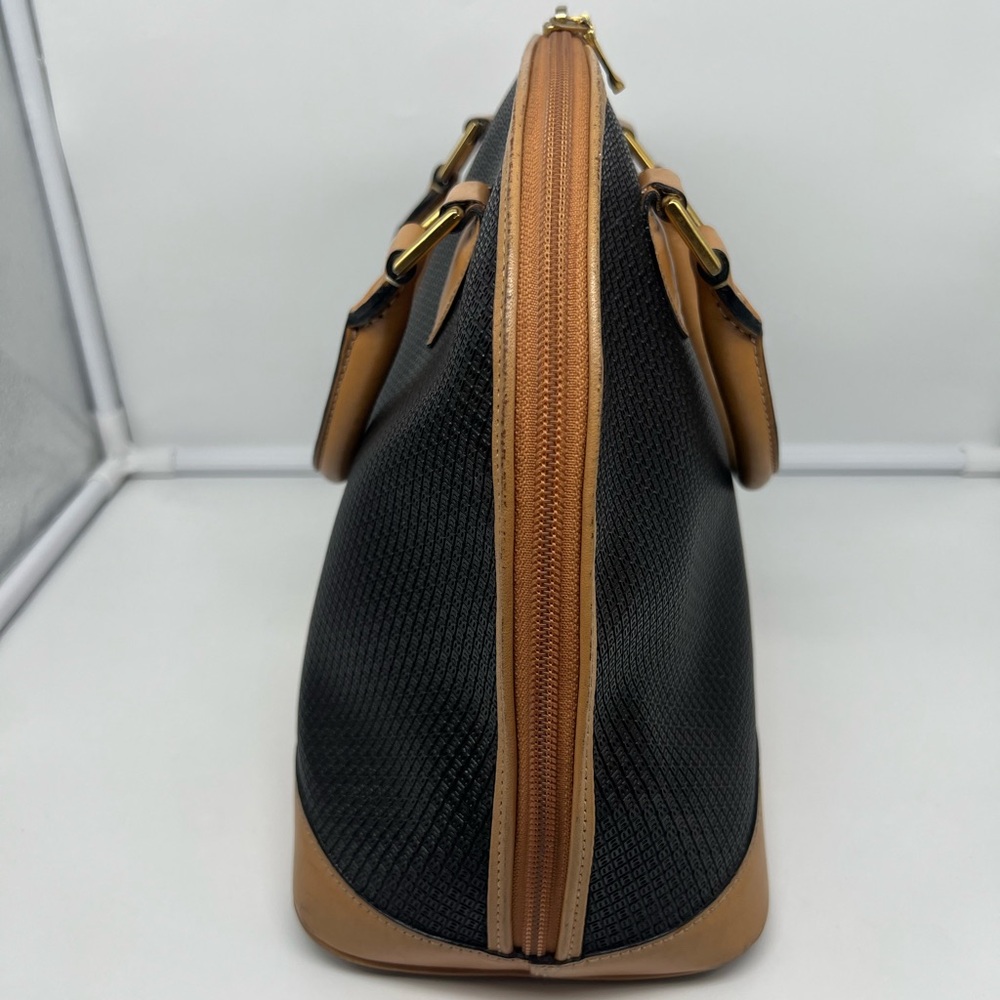 BALLY Vintage Monogram Bolide Tan Brown Leather Black Vinyl Leather Doctor Bag